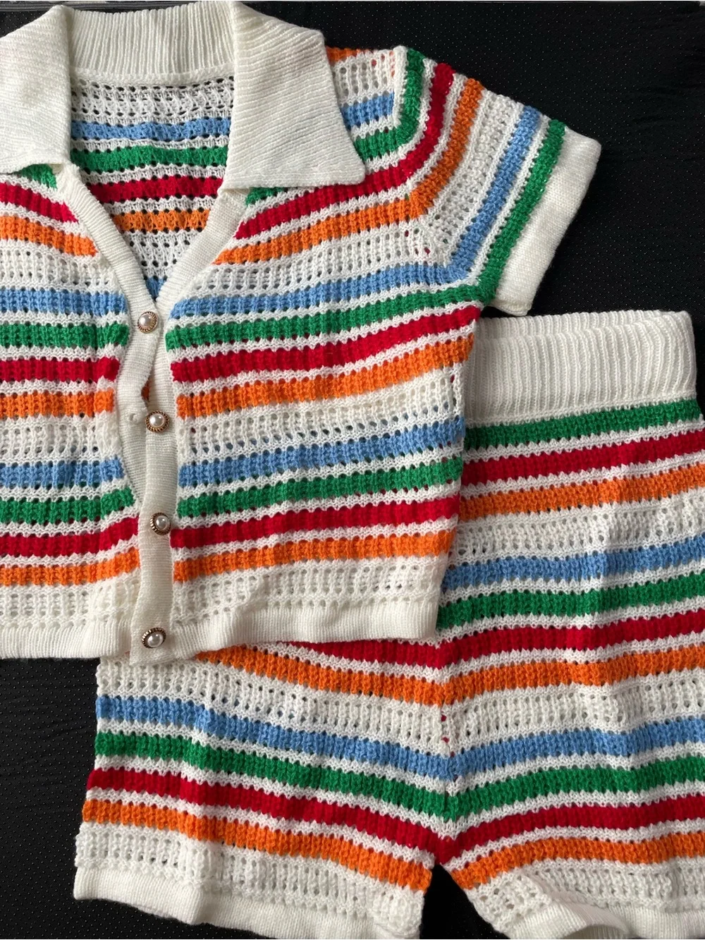 Women’s White Striped Crochet Swim Coverup Set